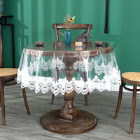 PVC Transparent Embroidered Lace Tablecloth with Drooping Soft Tablecloth Household Round Table TableclothTable Cloth Waterproof