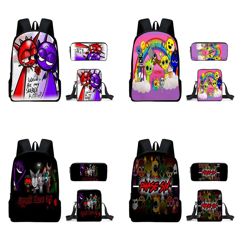 

3pcs Set Sprunki Student Cosplay School Bag Anime Cartoon Backpack Boy Girl Kawaii Shoulder Bag Pencil Bag Mochila Birthday Gift