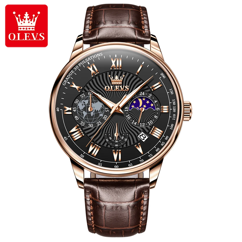 

OLEVS Luxury Brand Quartz Watch for Men Waterpoof Multifunctional Men's Wristwatch Auto Date Calendar Moon Phase Man Watch New