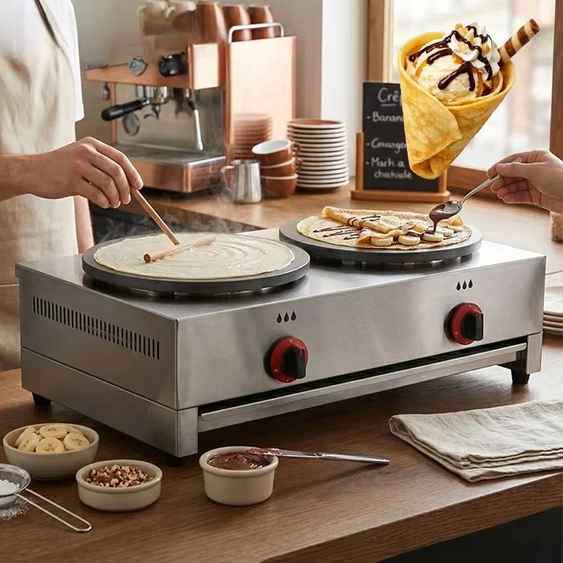 Commercial gas double crepe maker 40cm non-stick stainless steel shortbread crepe maker hotel use