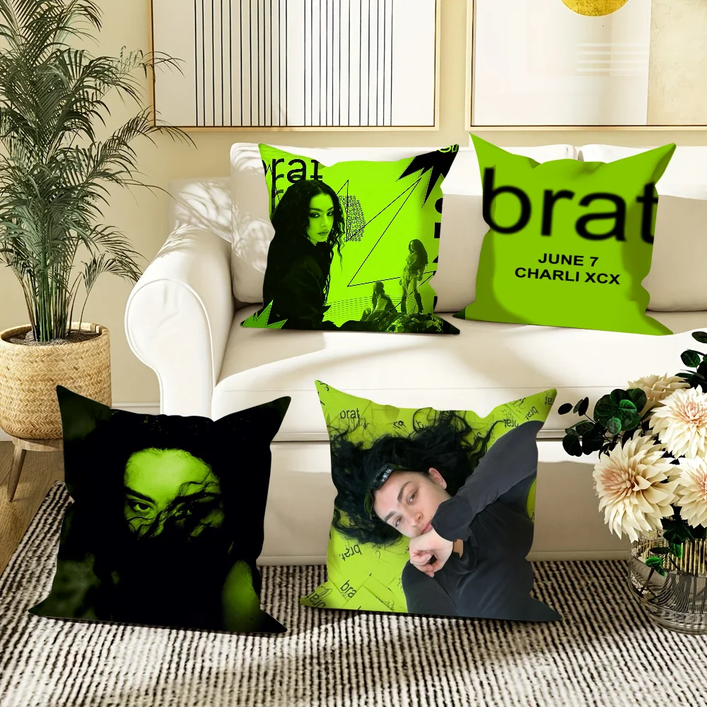 

Charli XCX Brat Pillow Case Square Double-Sided Printing Short Plush Sofa Cushion Cover Bedroom Bedside