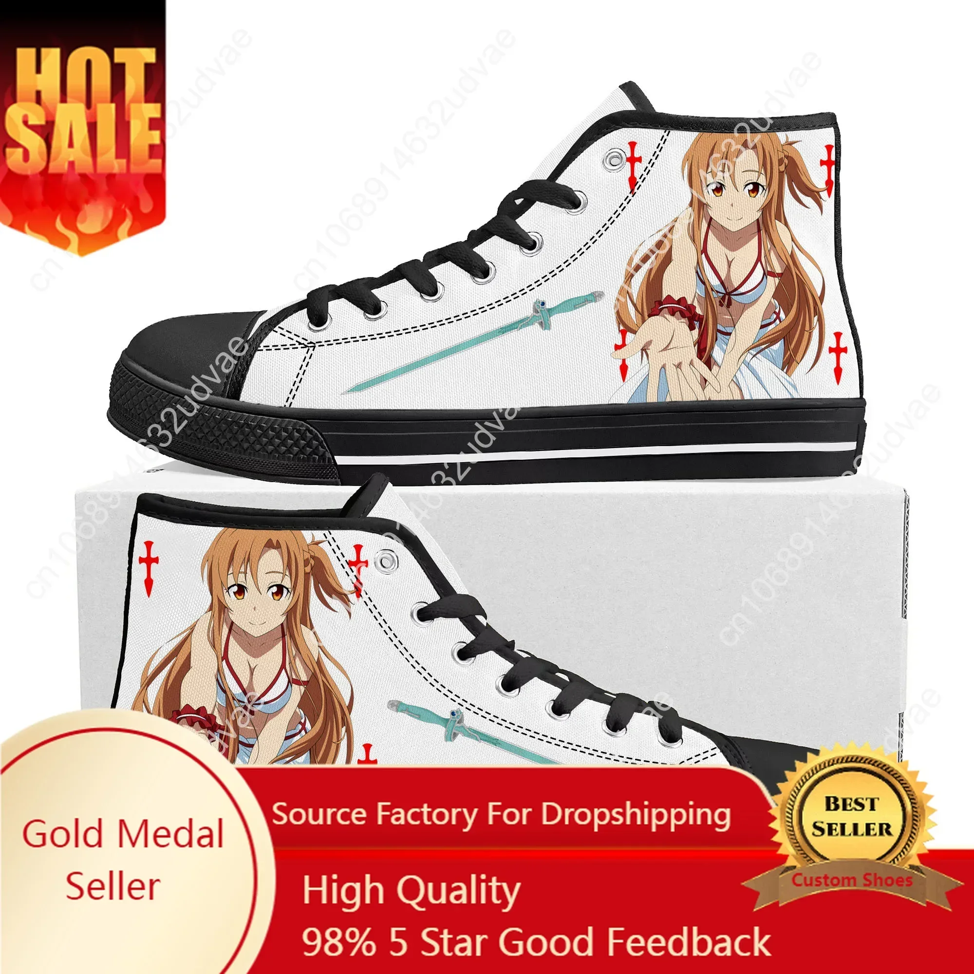

Sword Art Online Asuna High Top Sneakers Manga Womens Canvas High Quality Sneaker Casual Couple Shoes Custom Shoe