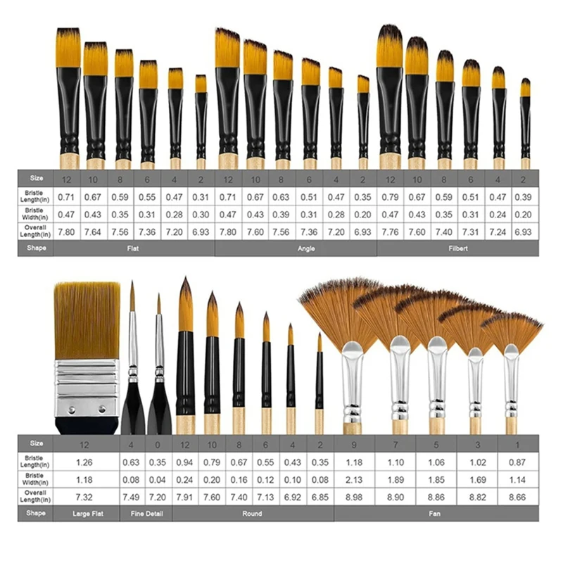 Набор кистей для рисования, нейлоновые щетинки с круглыми, плоскими, веером и углом наклона, подходит для художников и начинающих, для акрила