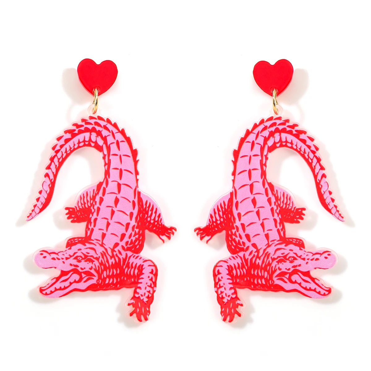 Vivid Adorable Heart Acrylic Crocodile Dangle Earrings for Women Creative Animal Drop Earring Statement