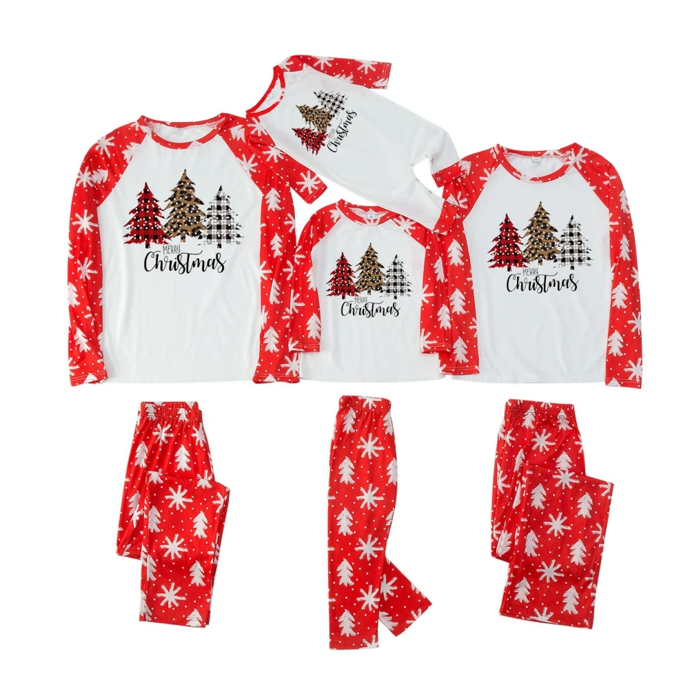 New Christmas Parent-Child Wear Family Cotton Christmas Tree Print Parent-Child Clothes Pajamas Xmas Family Two Piece Pack