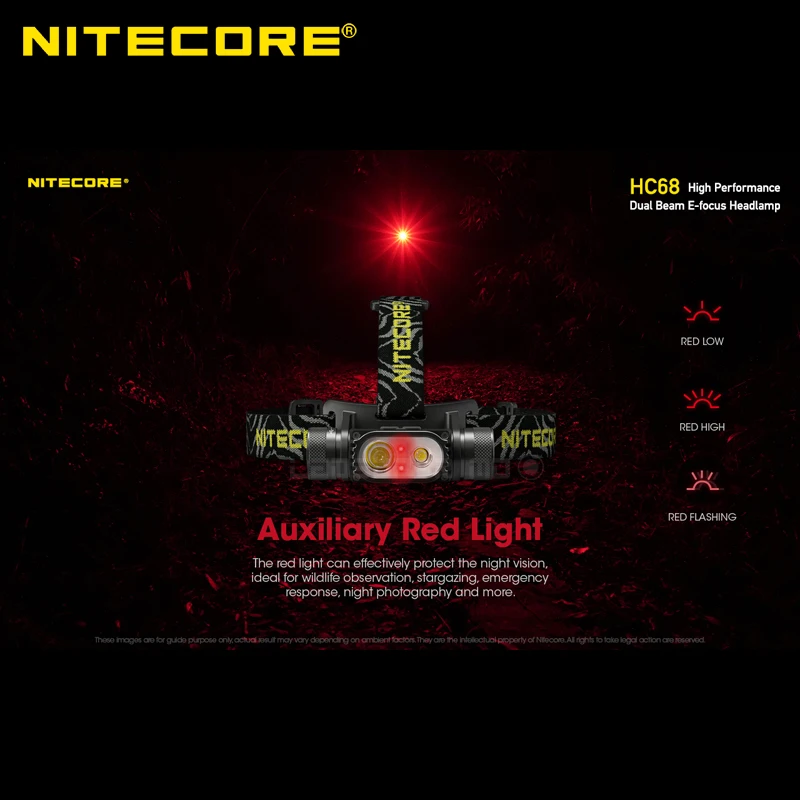 Hunting Light Nitecore HC68 2000 Lumens Dual Beam Rechargeable Focusable Headlamp with 3500mAh Battery