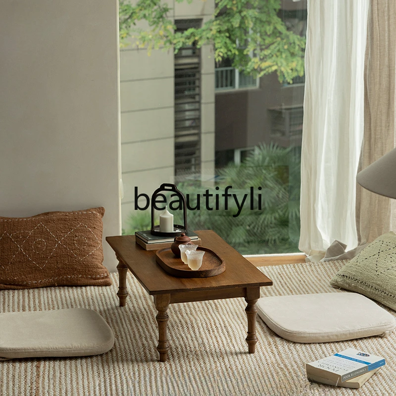 오래된 나무 작은 차탁자 와비사비 스타일 올 솔리드 우드 베이 윈도우 테이블 다다미 발코니 홈 레트로 홈스테이 차탁자