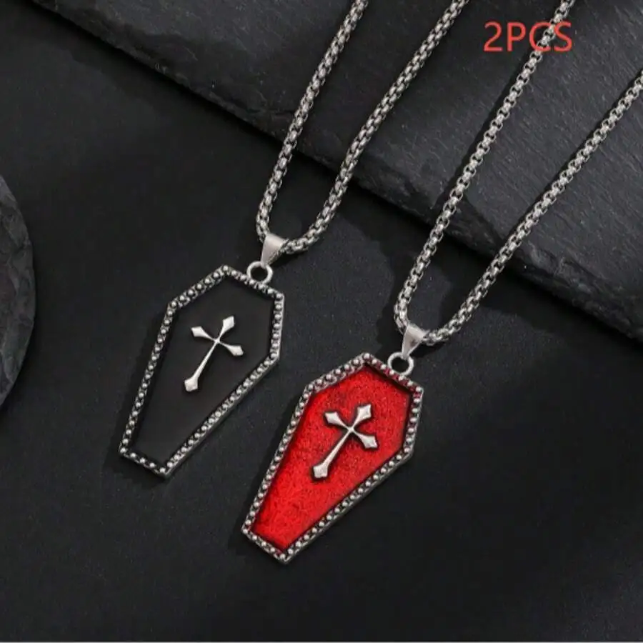 

Gothic Coffin Cross Enamel Zinc Alloy Pendant Necklace For Adults