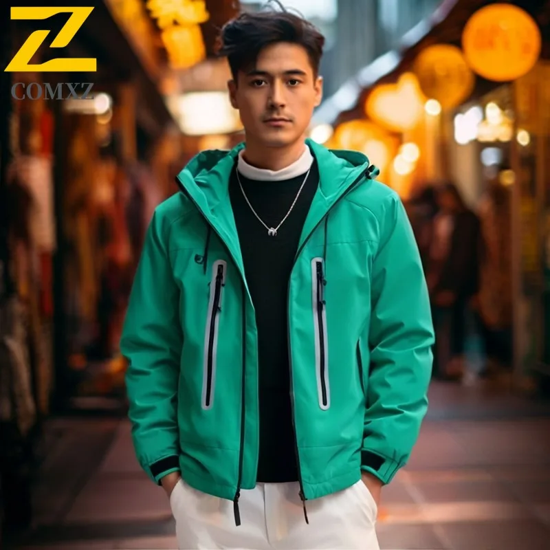 

COMXZ мужские куртки 2025 уличная походная дорожная однотонная легкая водонепроницаемая куртка весенняя светоотражающая рабочая одежда пальто из софтшелла