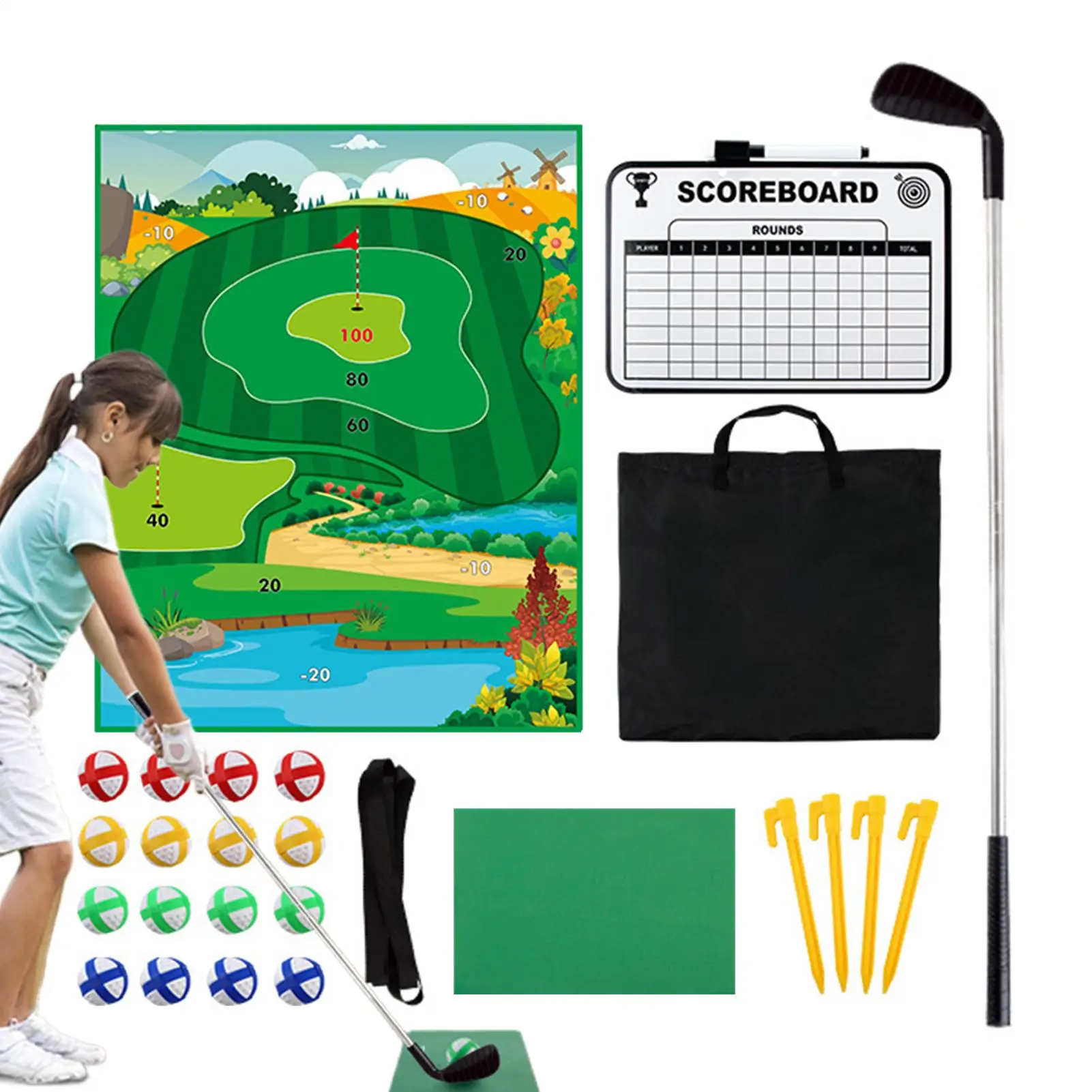 

Golf Chipping Game Golf Training Game Set For Kids Sticky Practice Mat With Club Putting Green Training Equipment For Beginner