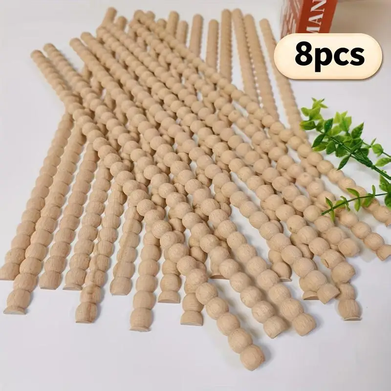 Unfinished Wood Beaded Trim 8pcs Multiple Sizes Decorative Wooden Trim for Gift Wrapping Craft DIY Projects