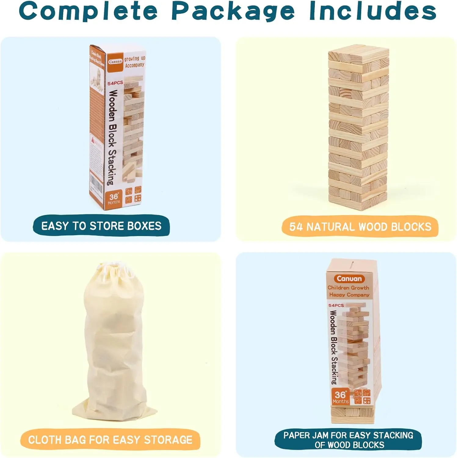 54PCS Classic Block Stacking Board Game Wooden Blocks Stacking Games for Kids and Families Tumbling Tower Blocks Game for Kids a