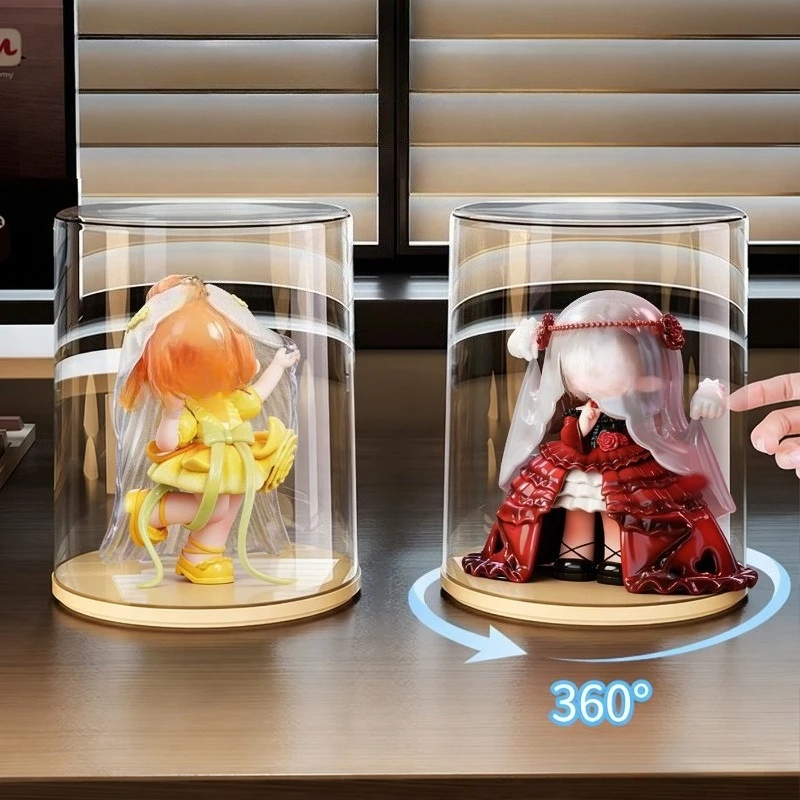 Round Rotatable Figure Display Box Layer Dustproof Collectible Display Stand 360-degree Rotating Base Transparent Dust Cover