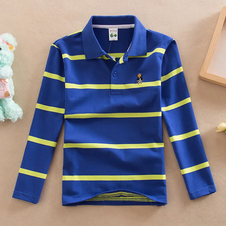 Polo Shirt Kids Clothes Stripes Boys Shirts Tops Cotton Camisetas Autumn Long Sleeve Shirt Casual Carters Polos Teen 3T-14T