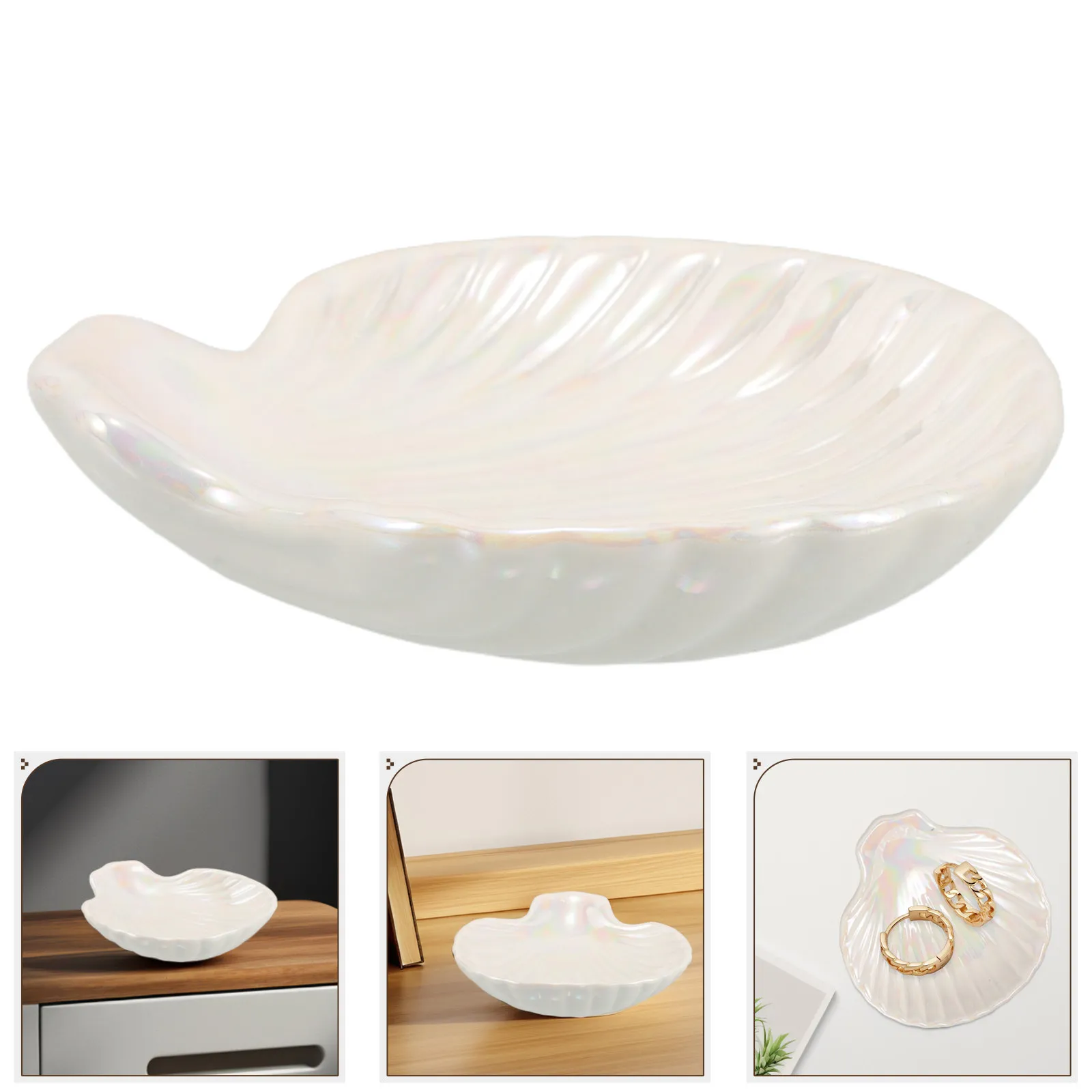 

Shell Shape Ceramic Jewelry Dish for Rings Earrings Necklaces Household Jewelry Dish Engagement Gifts Women Trinket Plate