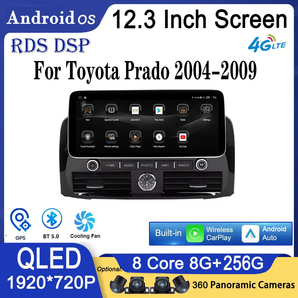 For Toyota Prado 2004-2009 Carplay Android 14 Car Radio Multimedia Video Player Navigaion Head Unit Stereo 2Din Audio