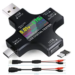 Probador USB con pantalla a Color IPS, multímetro Digital de CC, voltímetro de voltaje de corriente, medidor tipo C, amperímetro, cargador de Banco de energía