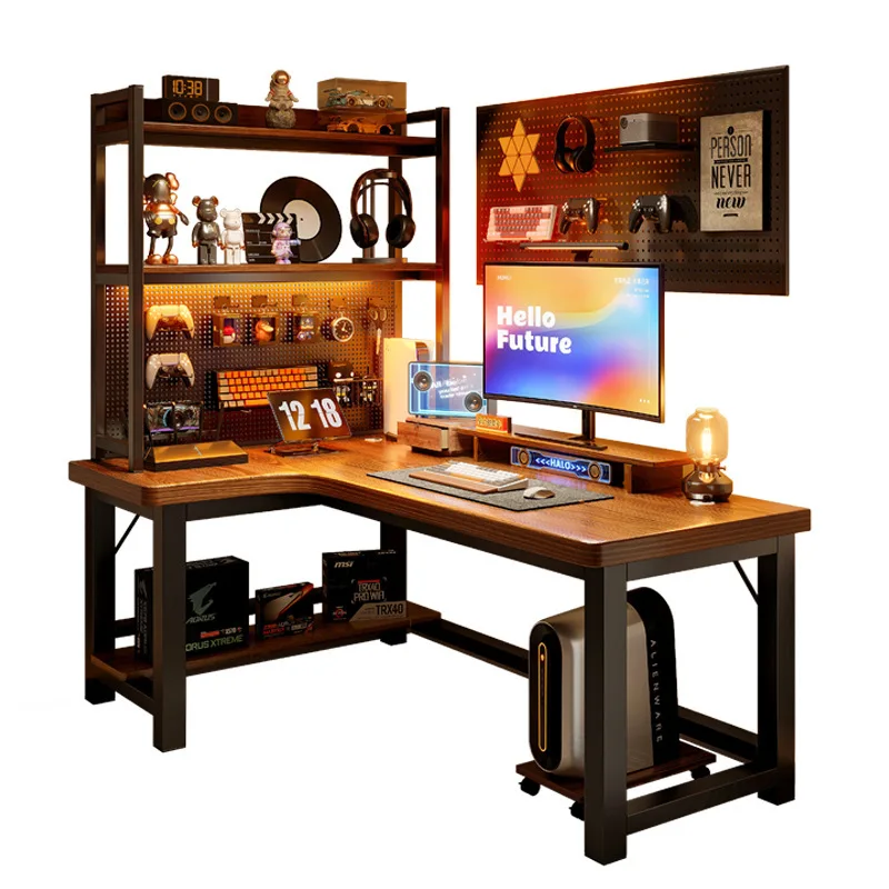 Solid wood corner computer desk bedroom home desktop desk bookshelf integrated double e-sports table