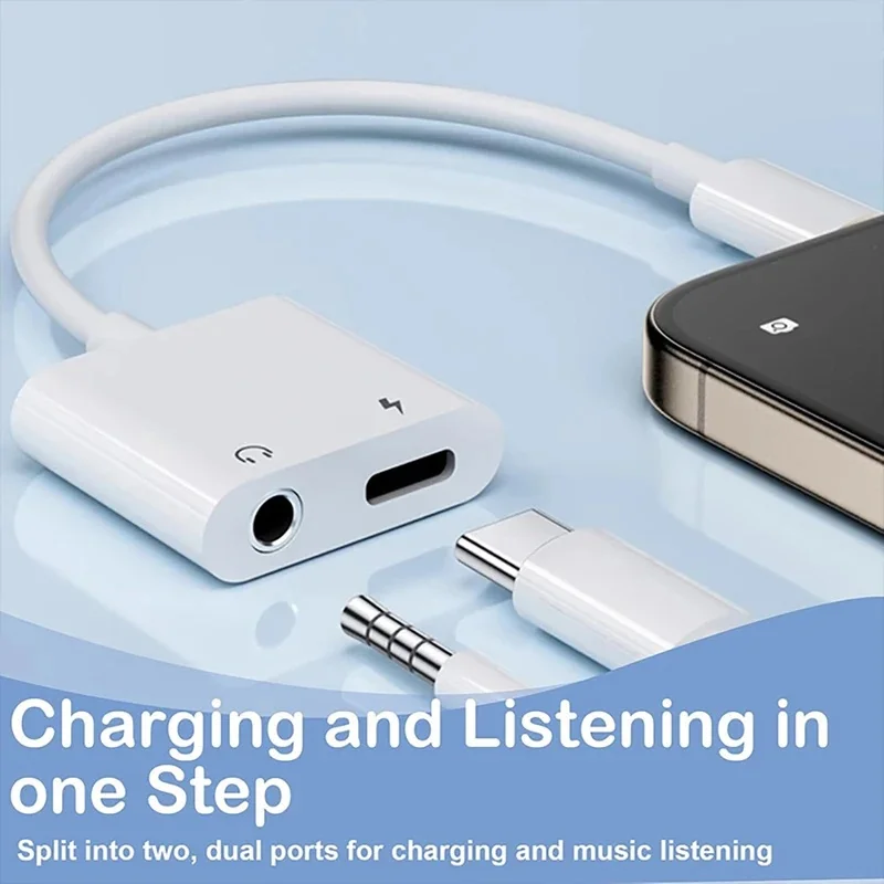 1-6pcs 2in1 Audio OTG Adapter USB C to 3.5 mm Jack Type-C Charging 3.5mm Aux Cable for Xiaomi Huawei Wired Headphones Connector