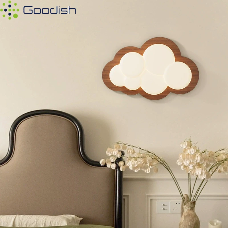 

Modern Minimalist Warm Atmosphere Solid Wood Clouds LED Wall Lamps Art Creative Lights for Bedroom Home Decoration Chandeliers