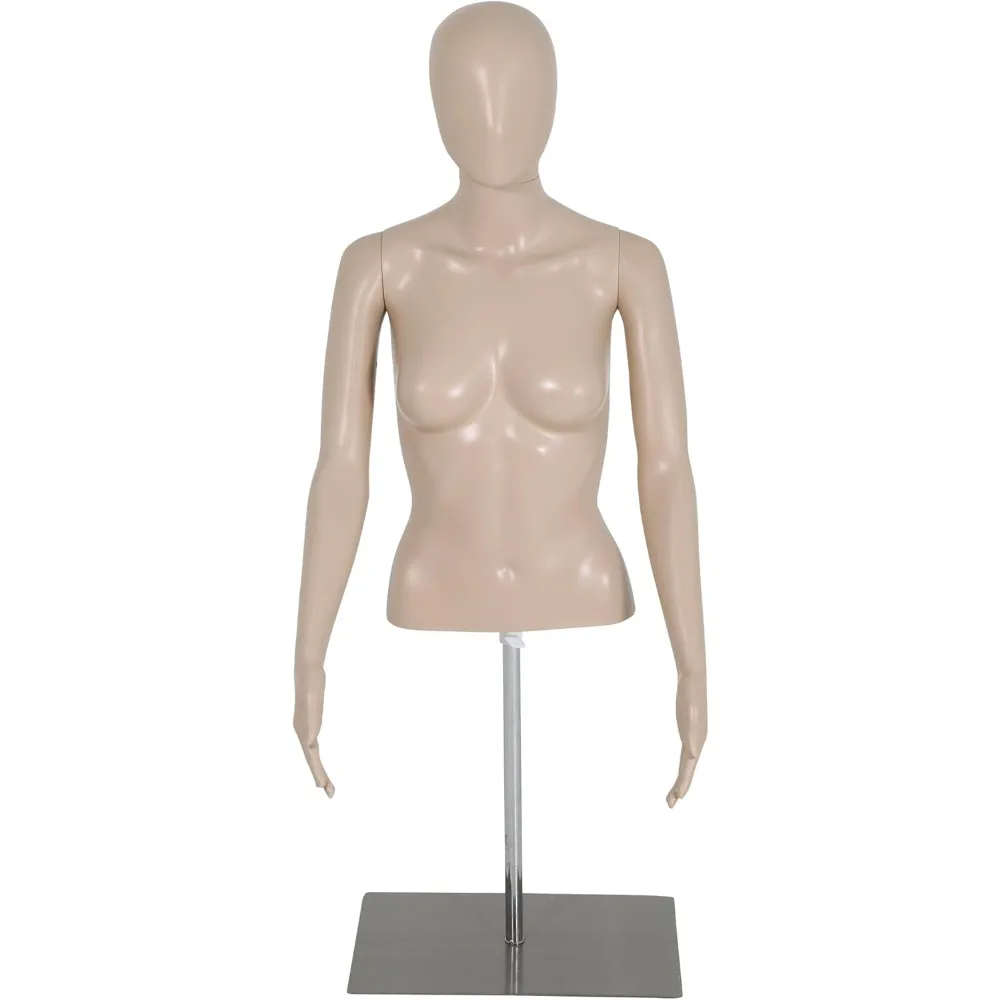 

Sewing Mannequin 39-56 Inch Height Adjustable Half-Body Mannequin with Metal Base Retail Mannequin Stand for Display