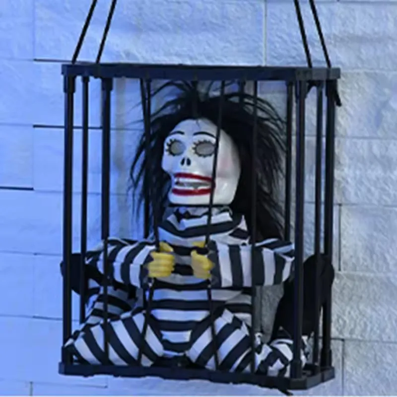 2025 April Fool's Day Prisoner Skull Ornament Induction Light Sound Electric Decoration Haunted House Holiday Party Prank Props
