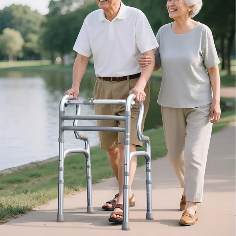 Lightweight Pulley Non-Slip Simple Household Use Elderly Mobility Walker Crutch Chair Aluminum Alloy Folding Walkers for Elderly