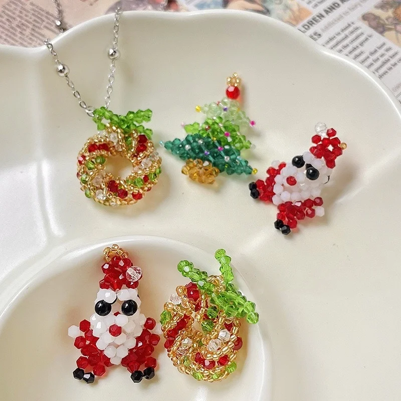New 20pcs/lot glass beads decoration handmade Weave Christmas tree Santa Claus wreath shape bead diy jewelry hair accessory