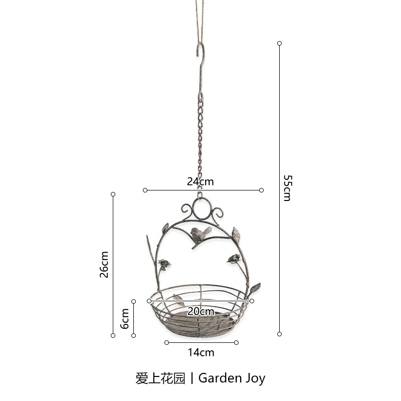 Creative  Rustic Iron Hanging Basket with Adorned Flower Bird Flower