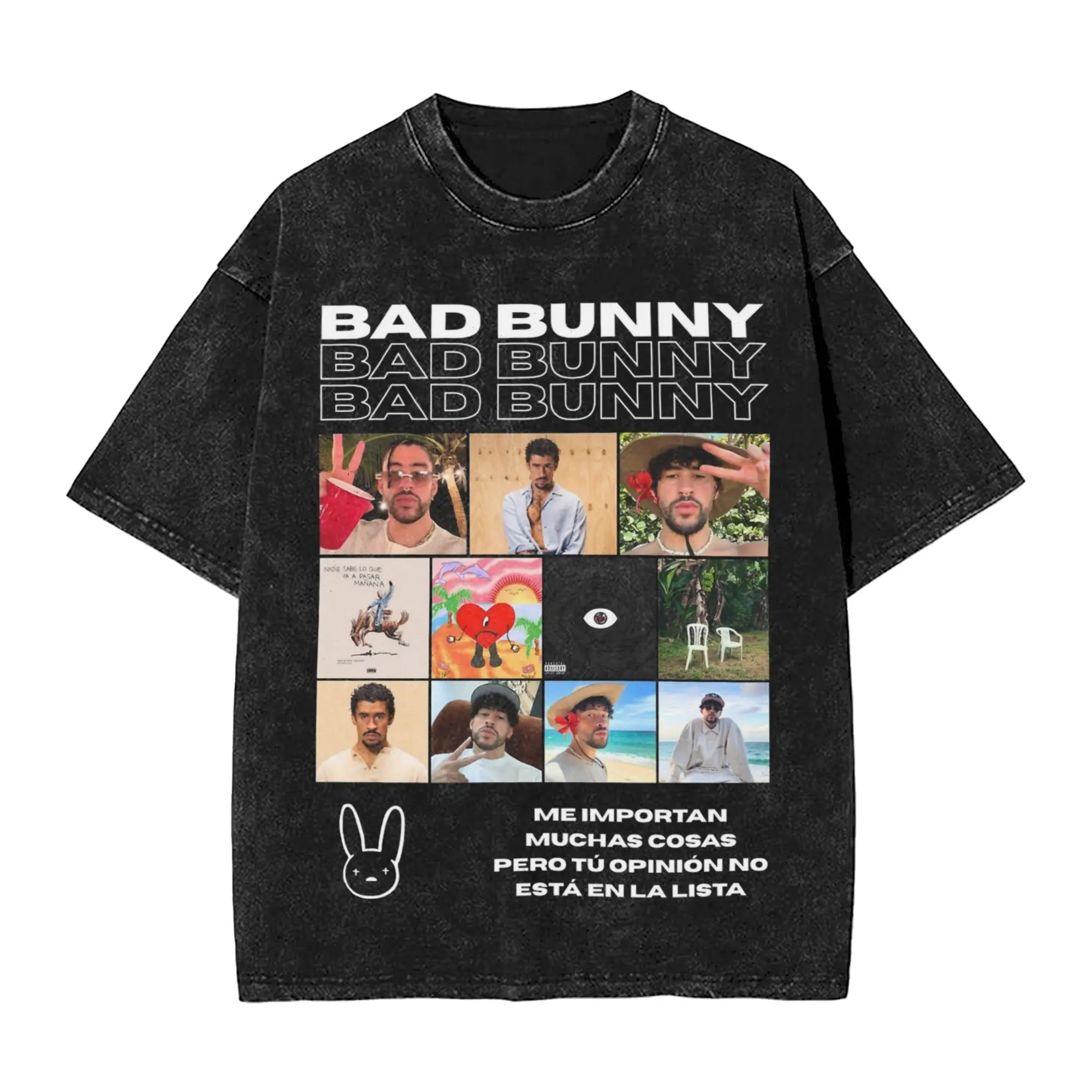 باد باني كولاج بورتوريكو تي شيرت الهيب هوب غسلها قصيرة الأكمام عالية الشارع تي شيرت للرجال النساء بلايز الشارع الشهير تي شيرت #1