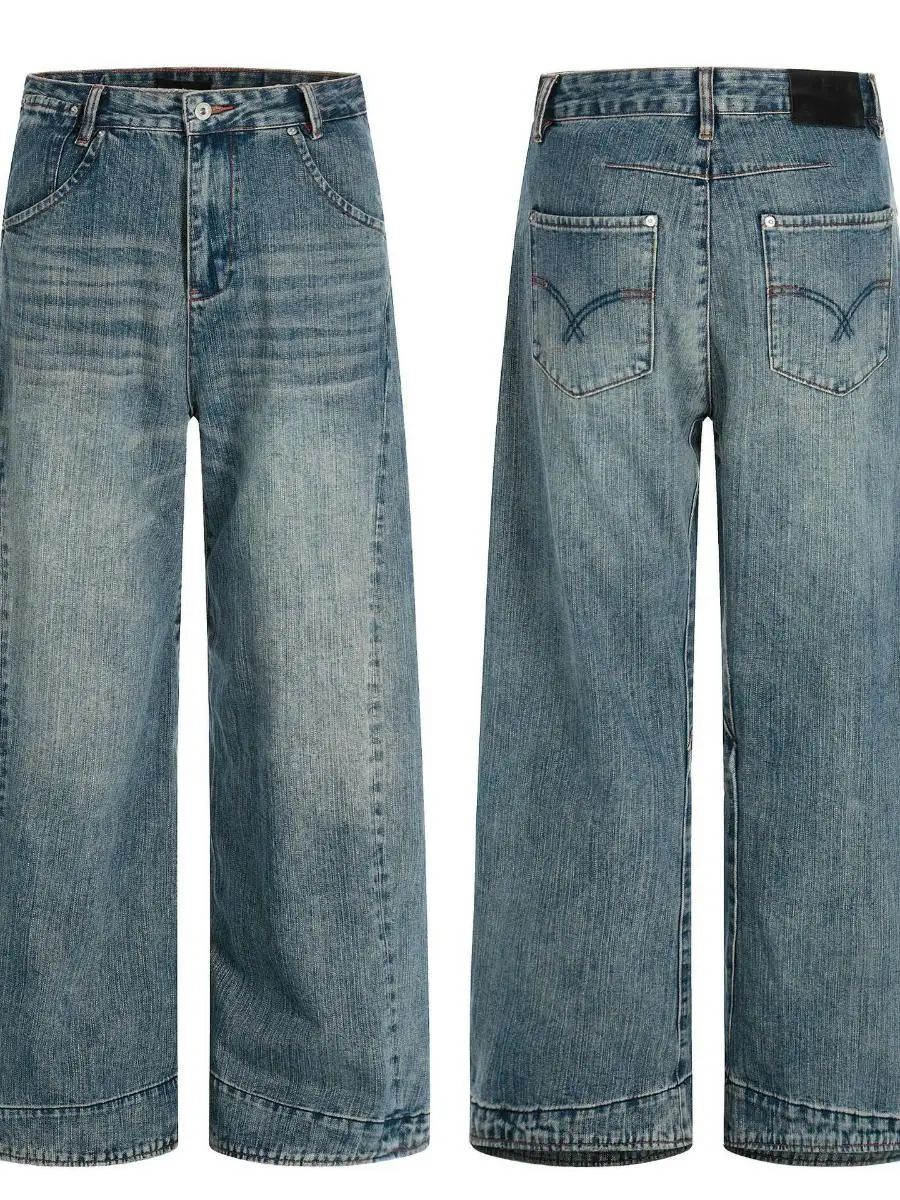 

Мужские джинсы KN American Straight Leg Denim с бамбуковым дизайном, винтажные, высокого качества, повседневные, широкие, длинные брюки
