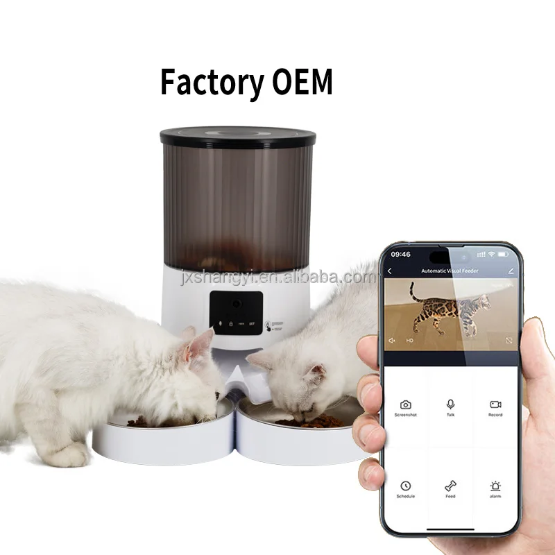 OEM Double Food Bowl Automatic Cat Smart Pet Feeder With HD Camera Timer APP Control