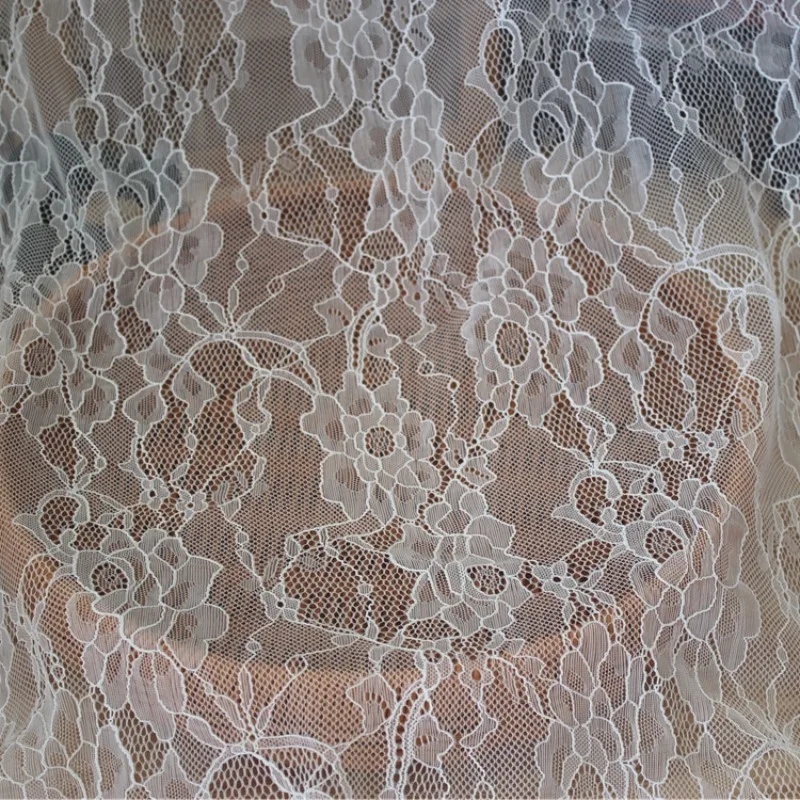 Stretch Black White Pressed Lace Trim Fabric DIY Dress Blouse Qipao Home Decor Floral Embroidered Soft Textile Fashion Fabric