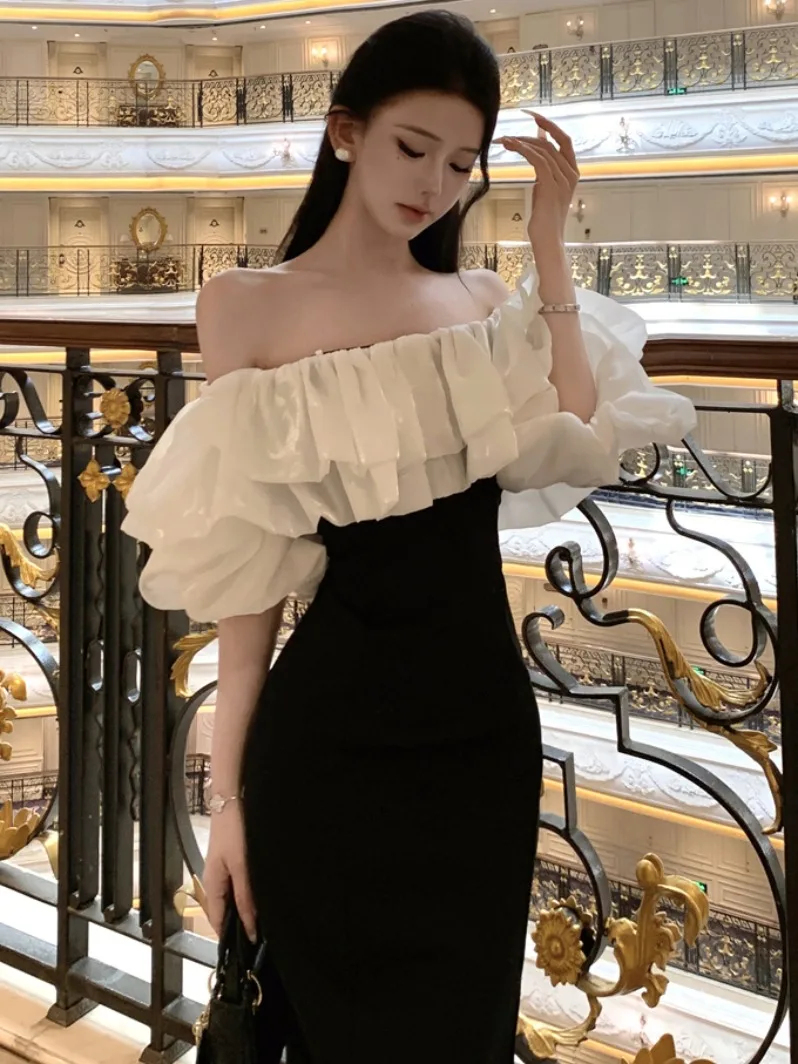 

Ele одно плечо облегающее платье для женщин на день рождения с разрезом и высокой талией сексуальная юбка трапециевидной формы средней длины Sle