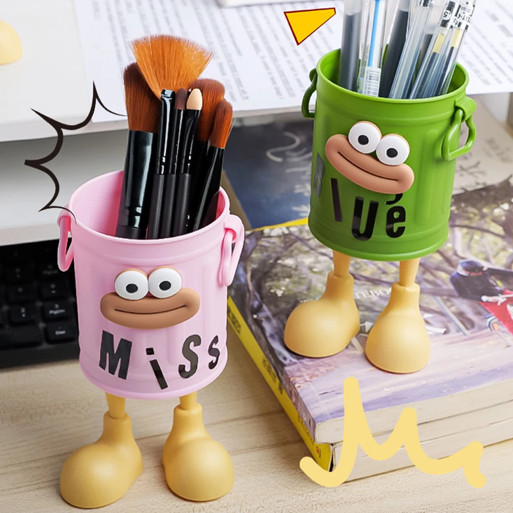 만화 큰 입 펜 홀더 - 사무실 및 가정용 대용량 데스크 정리함, 남녀 어린이를 위한 창의적인 장식, 무료 스티커 포함