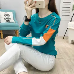 Blusa feminina de manga comprida com decote em O, pulôveres casuais, camisa que combina com tudo, solta, emendada, moda coreana, roupa de primavera, novo, 2023