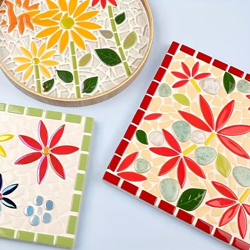 100/200 Grams of Colorful Mosaic Materials, Multi-Sized Mixed-Color Leaf Mosaic Pieces, Suitable for Mosaic Coasters, Candle Holders, Decorative Picture Frames, Vases, Trays, Decorative Paintings DIY Making; Handmade A view 4