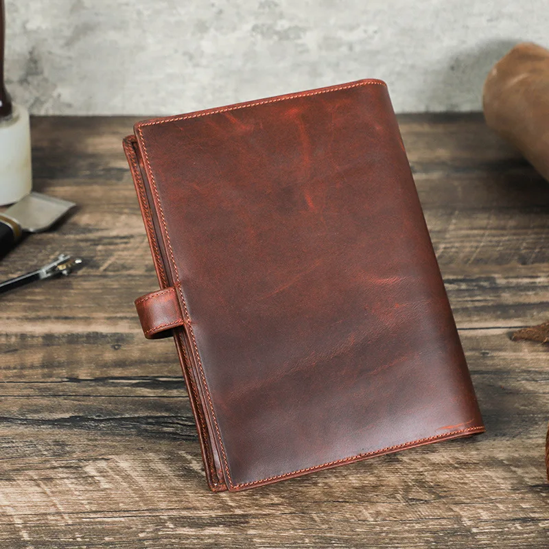 Genuine Leather A5 Laptop Business Notebook Cover Multi Functional Locking Buckle Handmade Stationery School Office Supplies