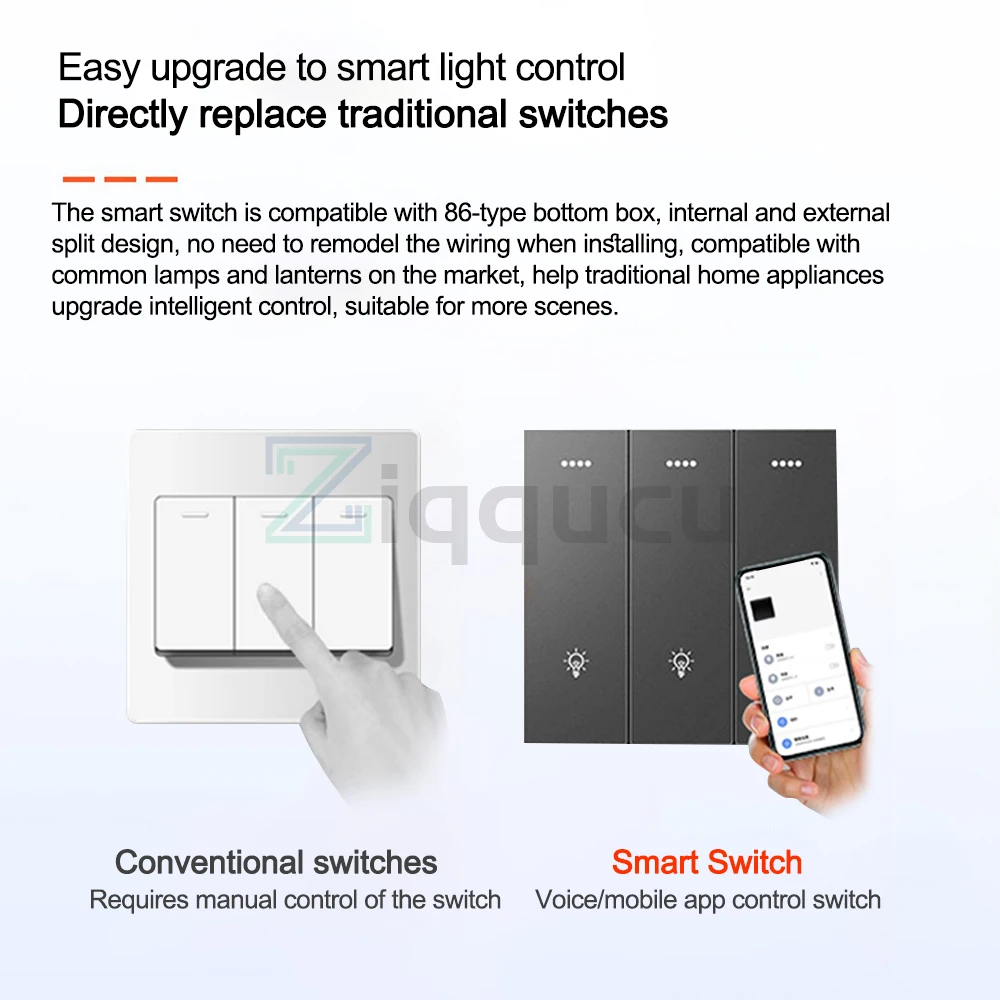 WiFi Smart Light Switch 3 Way Smart Wall Switch WiFi APP Remote Control Work with Alexa Google Home No hub Required