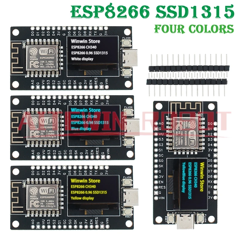 

NodeMCU ESP8266 Макетная плата SSD1315 0,96-дюймовый OLED-дисплей CH340G ESP-12F WiFi-модуль TYPE-C USB для Arduino/Micropython