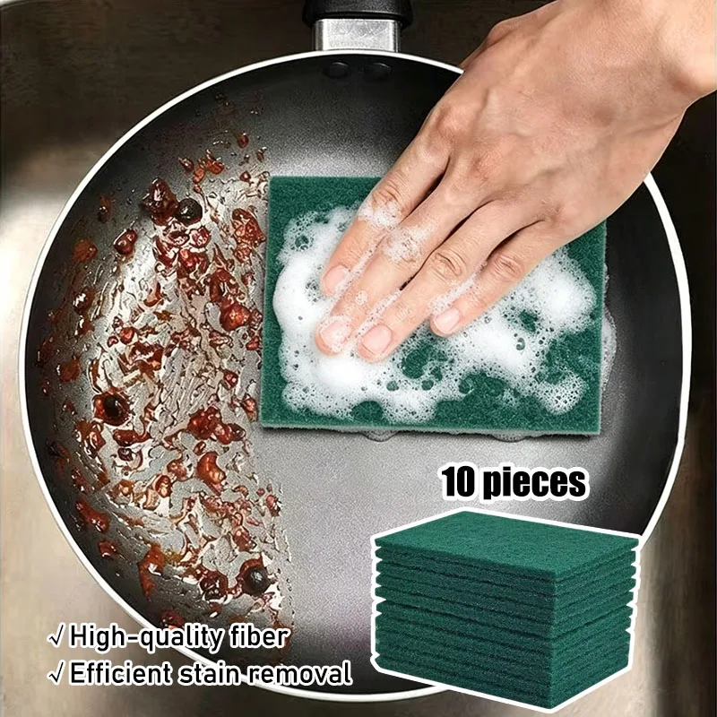 

10PCS Thickened Scrub Pads for Household Kitchen Oil Removal Scratch-Free Dishwashing Multipurpose Reusable Pot Cleaning Pads