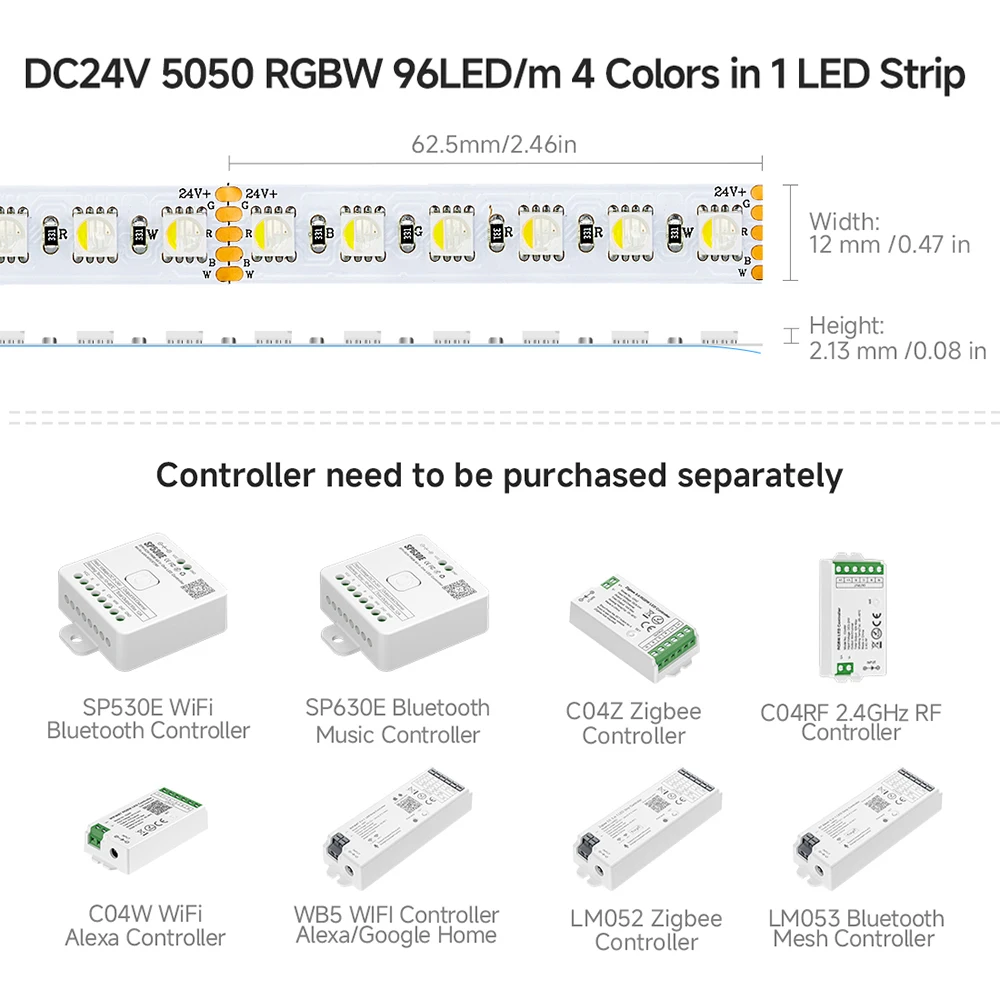 Imagem -05 - Tira Clara Conduzida 24v 5050 Rgbw Rgbw Rgbw Rgbw Rgbw Rgbw Rgb ww cw 2700k 6500k Cor Branca e Preta 5m 96 Led m Ip30 65 67