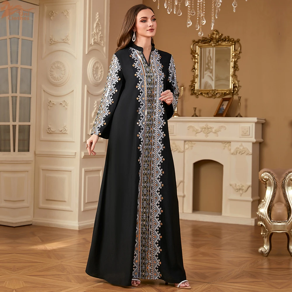 Uni Dubai Abaya lusso per donne musulmane ricamo maxi abito caftano elegante patchwork abbigliamento donna 2025