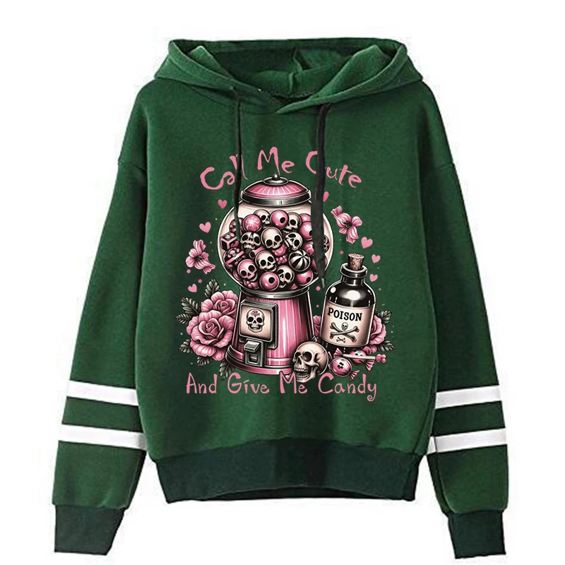 Women\'s Rose Skull Bubblegum Machine Print Hoodies Autumn Long Sleeve Hooded \