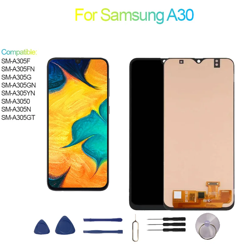 Pantalla LCD nueva y probada para Samsung A30, panel táctil digitalizador SM-A305F/FN/G/GN/YN/O/N/GT, pantalla A30