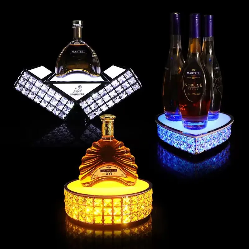 Crystal LED Wine Bottle Display Stand LED Illuminated Bottle Holder for Wine Champagne Bottle Glorifier Presenter Decor