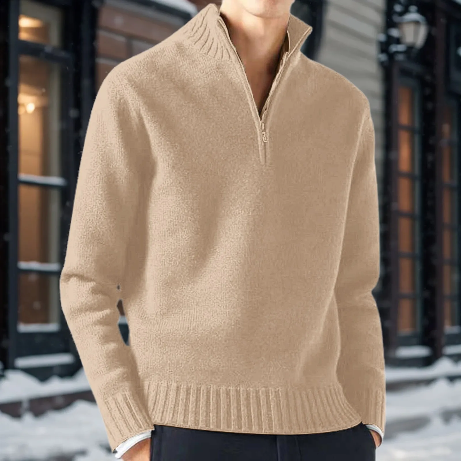 Autumn Winter Men Turtlenecks Sweaters Knitwear Pullovers Solid Color Long Sleeved Sweater Male Casual Daily Warm Sweater Coats