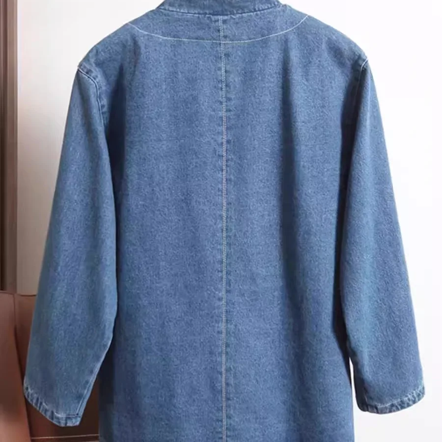 

New Chinese Sle Button up Collar Denim Jaet for Men Heavyweight Recommendation Trendy M Long Sve Loose Fit Jaet