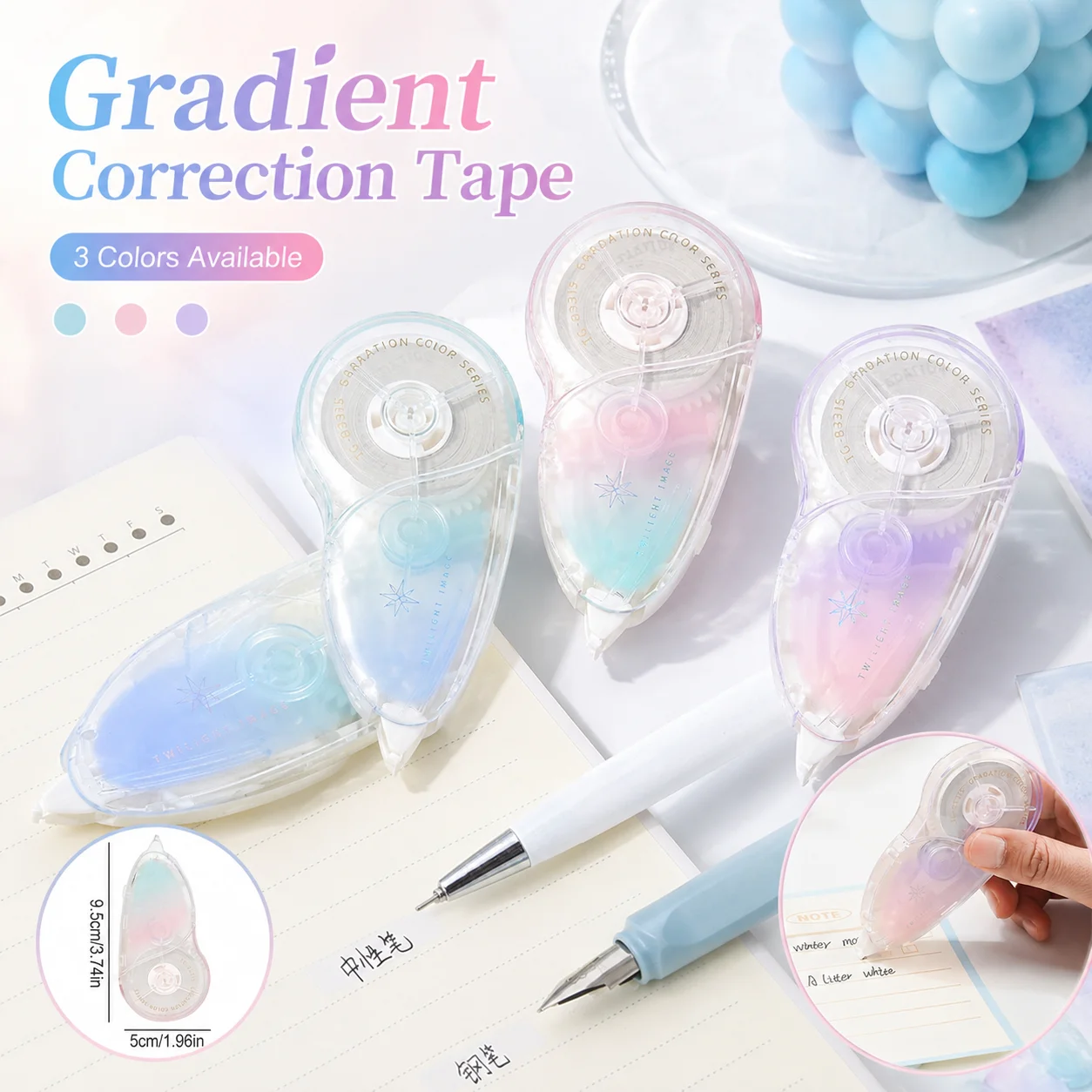 Waterdrop-shaped Handheld Smooth Correction Tape, Gradient Color Design, For Correcting Writing Mistakes In Daily Study
