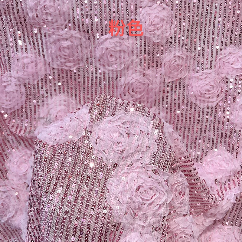 8 Colors Glued Lace Fabric Mesh 3D Floral Straight Sequin Fabric African For Evening Dress Material